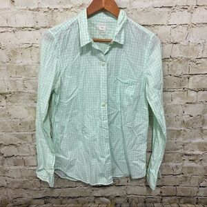 Gap Mint Green Gingham Plaid Fitted Boyfriend Button Up